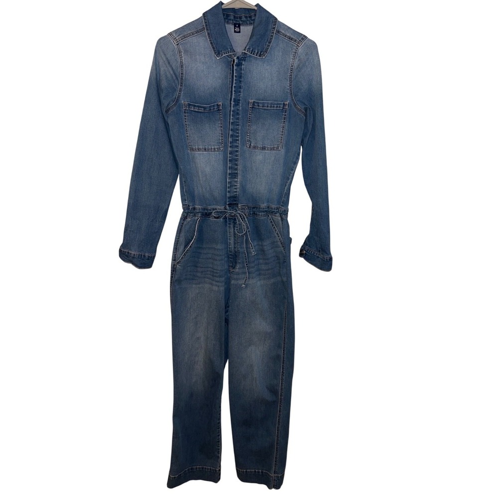 Scoop Women's Stretch Denim Jumpsuit – Size 8, Cropped, Drawstring Waist - Picture 2 of 15